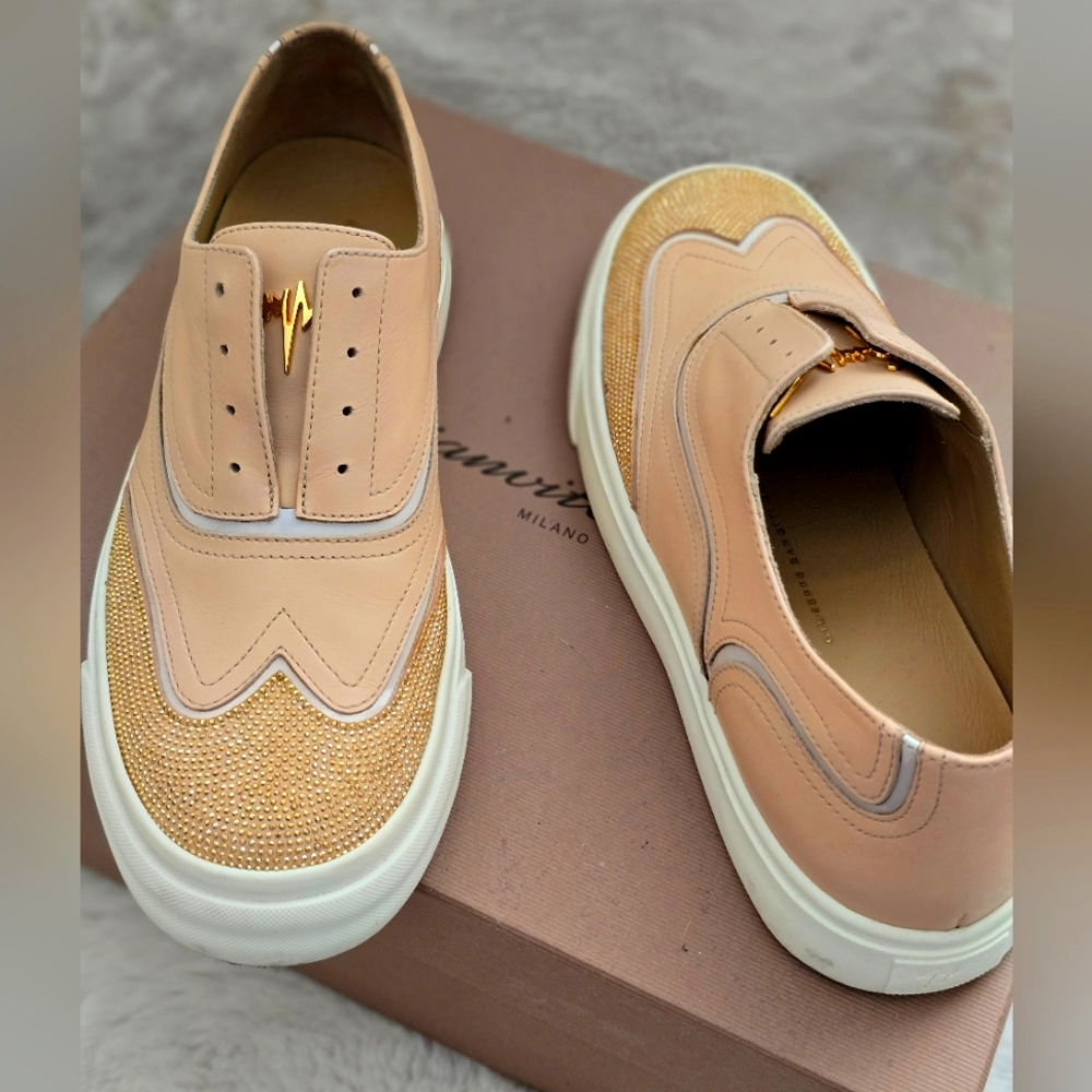 Zanotti walking shoes. Beige with gold rainstones. Size 7.5